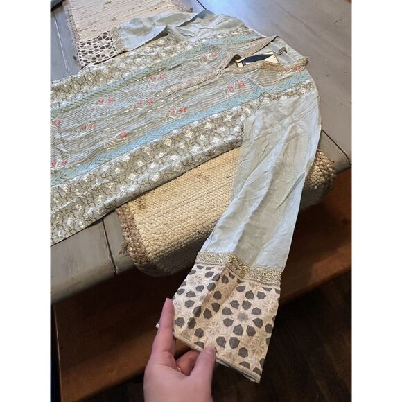 Beechtree Blue Pink Gold Embroidered Sequins Floral Tunic Dress Sz 12 Boho - Picture 6 of 12